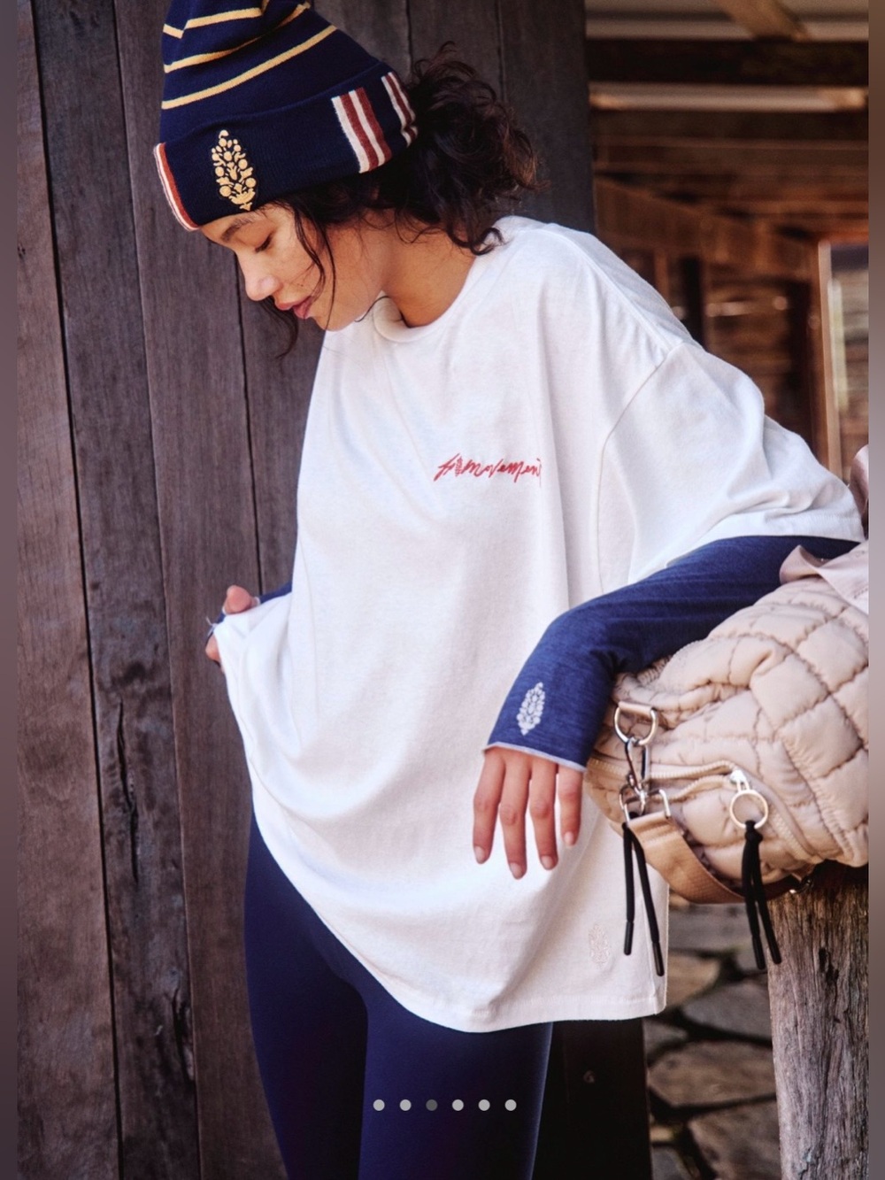 NEW Free People Movement M Tackle Logo Tee Shirt in Urban Buti White NWOT - Picture 4 of 9